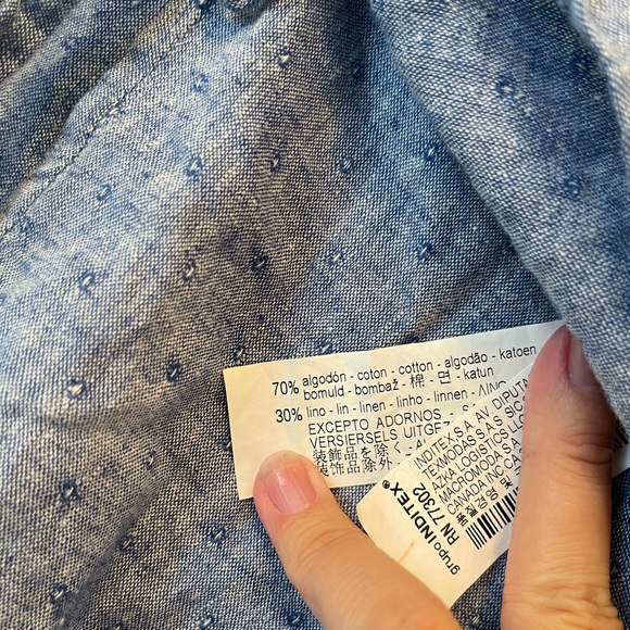 Zara blue linen cotton blend wrap-around blouse bow tie tassel cinched sleeve - Picture 8 of 9